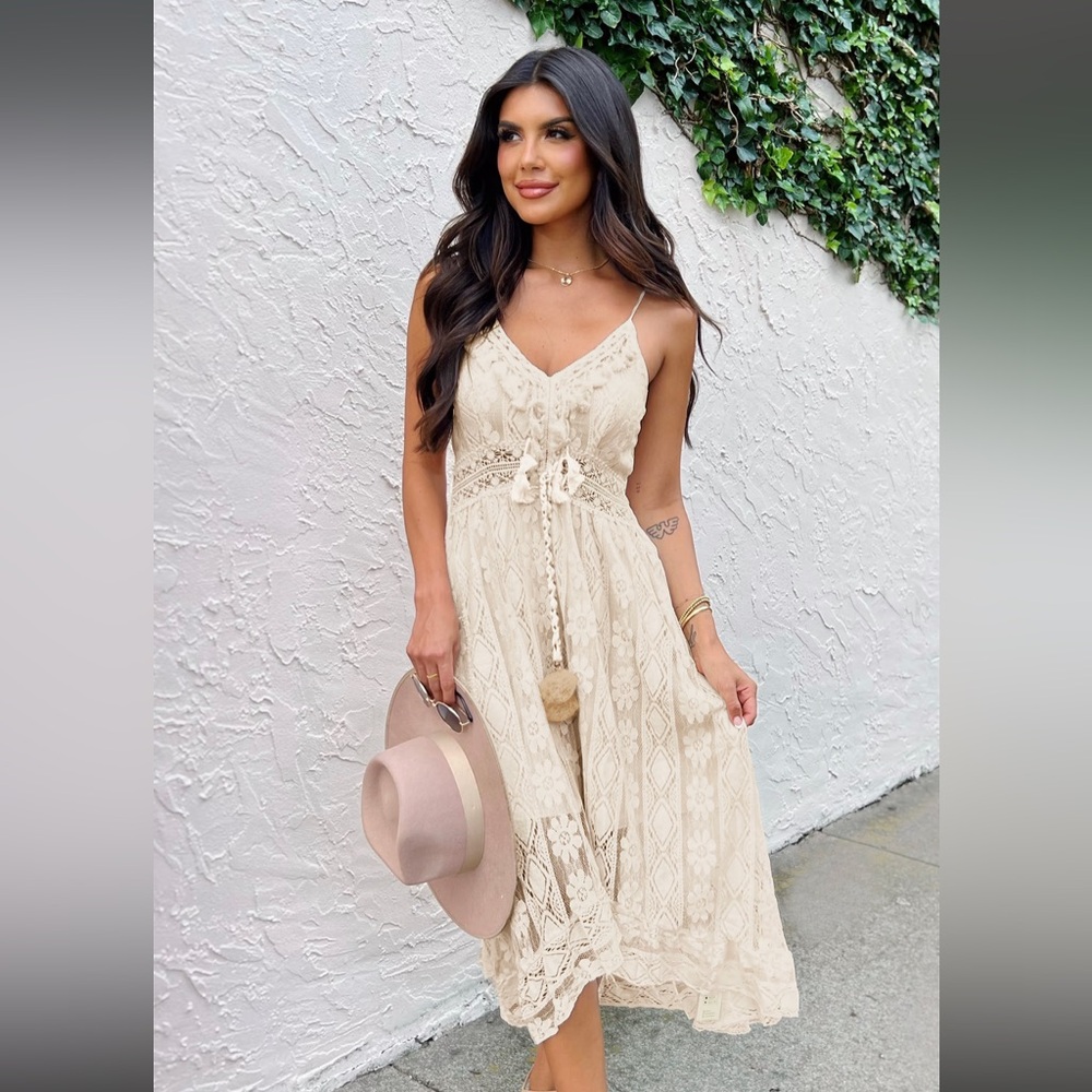Cupshe Astrid Sleeveless V-neck Tassel Ruching Dress NWT